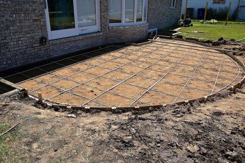 steel reinforced concrete  patio constructing